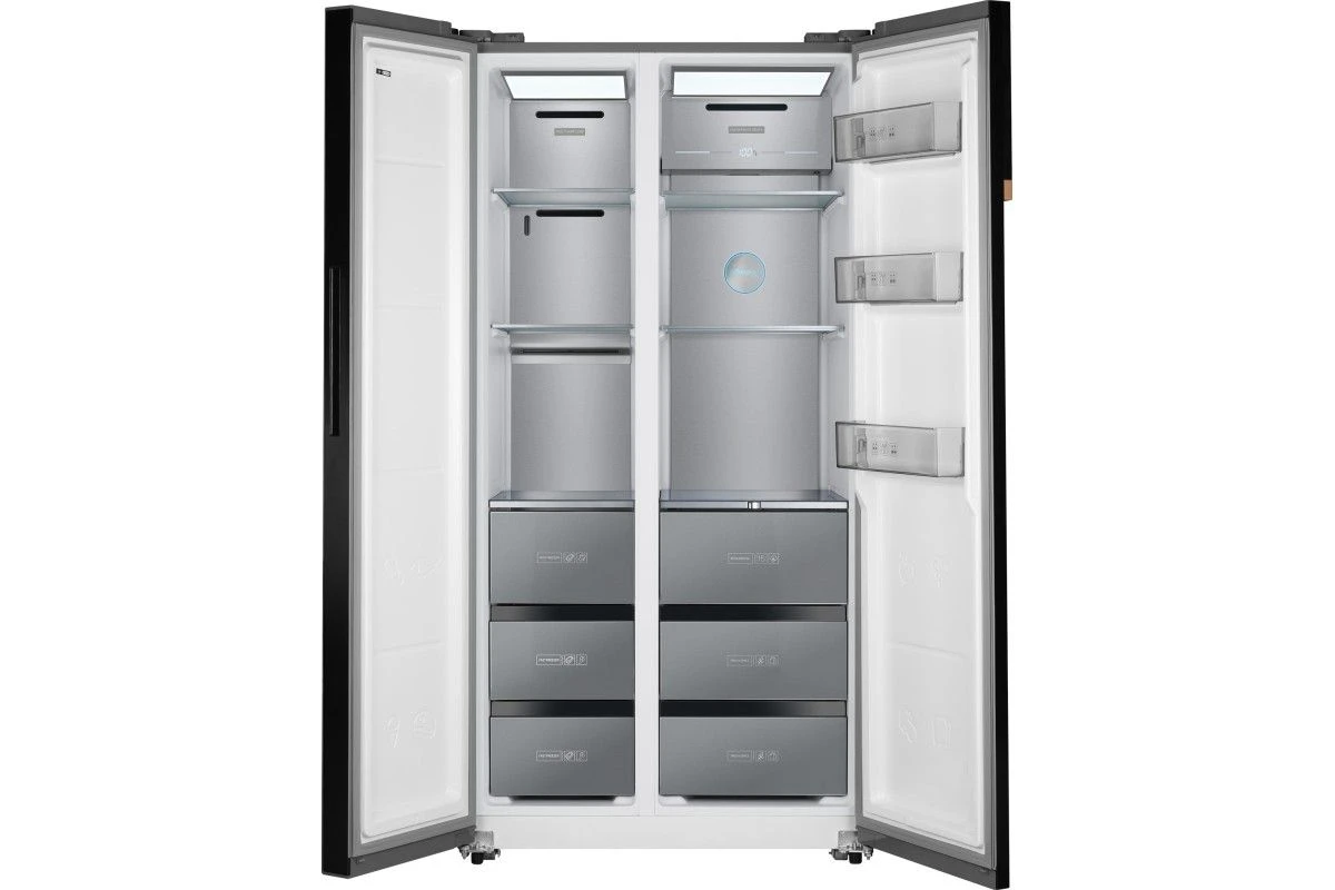 Отдельностоящий холодильник с инвертором Weissgauff WSBS 590 NoFrost Inverter Premium Dark Grey Glass