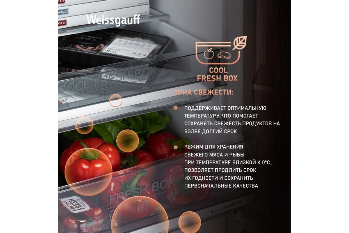 Отдельностоящий холодильник с инвертором Weissgauff WRK 2000 Total NoFrost Inverter White Rock Glass
