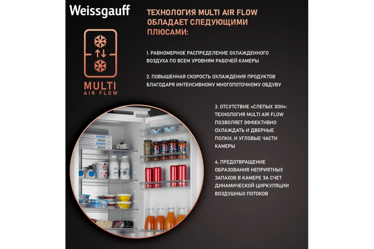 Встраиваемый холодильник с инвертором Weissgauff WRKI 195 Total NoFrost