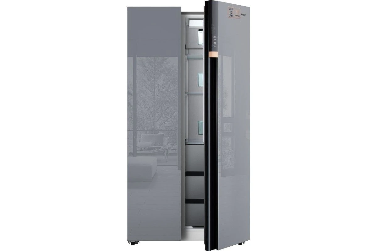 Отдельностоящий холодильник с инвертором Weissgauff WSBS 590 NoFrost Inverter Premium Dark Grey Glass