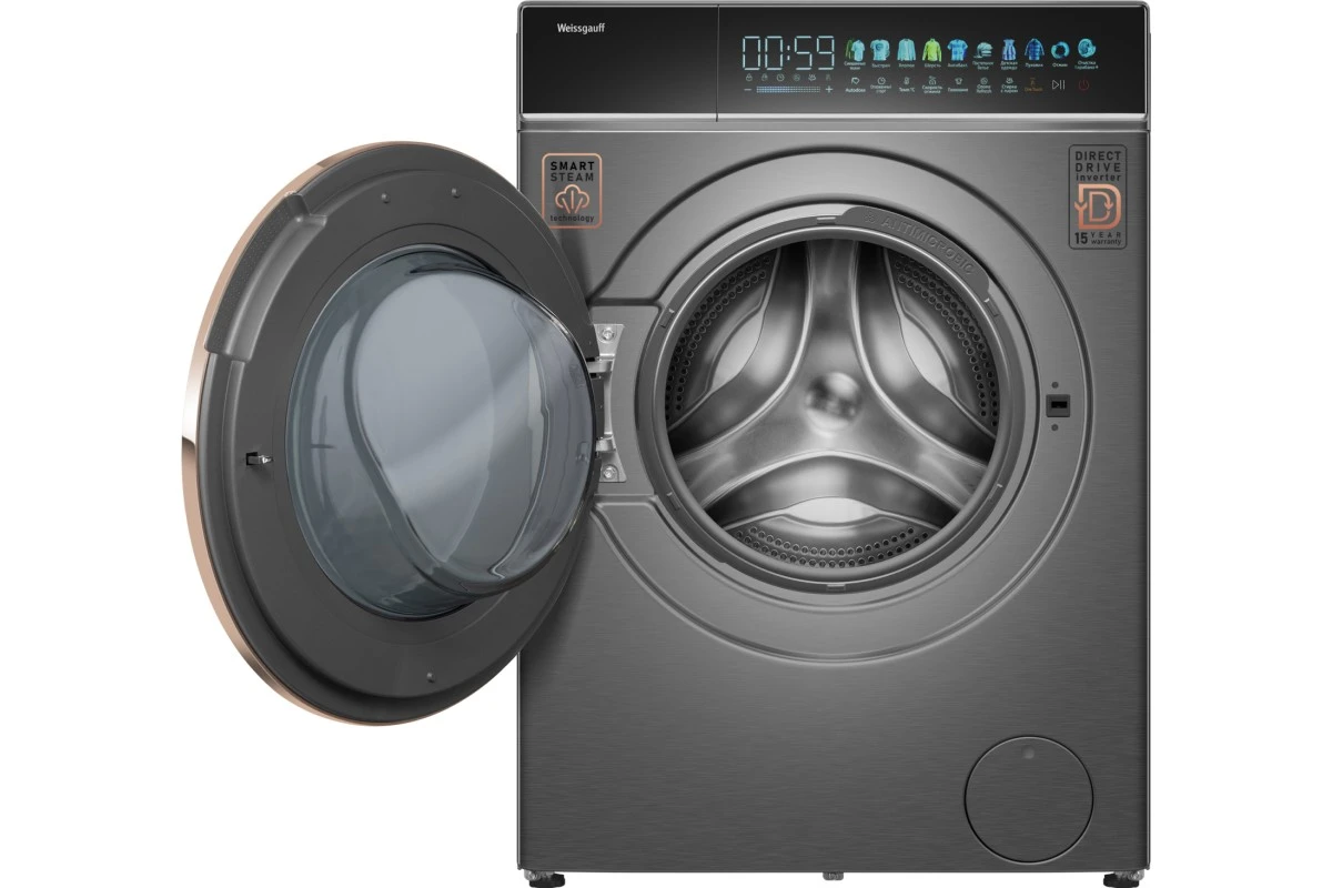 Стиральная машина с прямым приводом Weissgauff WM 58411 Direct Drive Inverter Premium Steam Grey