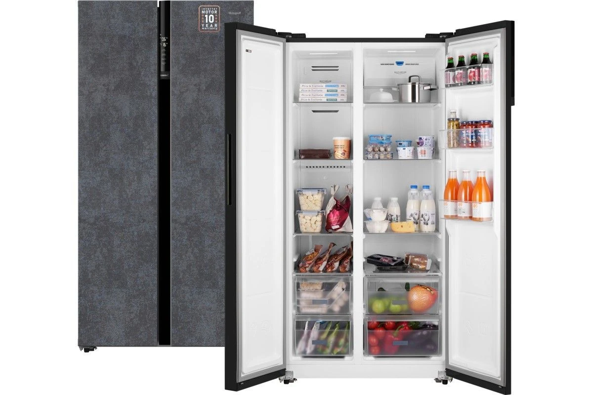 Отдельностоящий холодильник с инвертором Weissgauff WSBS 600 NoFrost Inverter Rock Glass