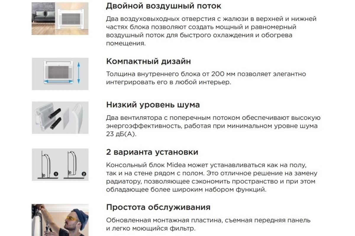 Напольно-потолочный кондиционер Midea MFA2U-12HRFNX-Q(GA)/MOA1U-12FRN8G1