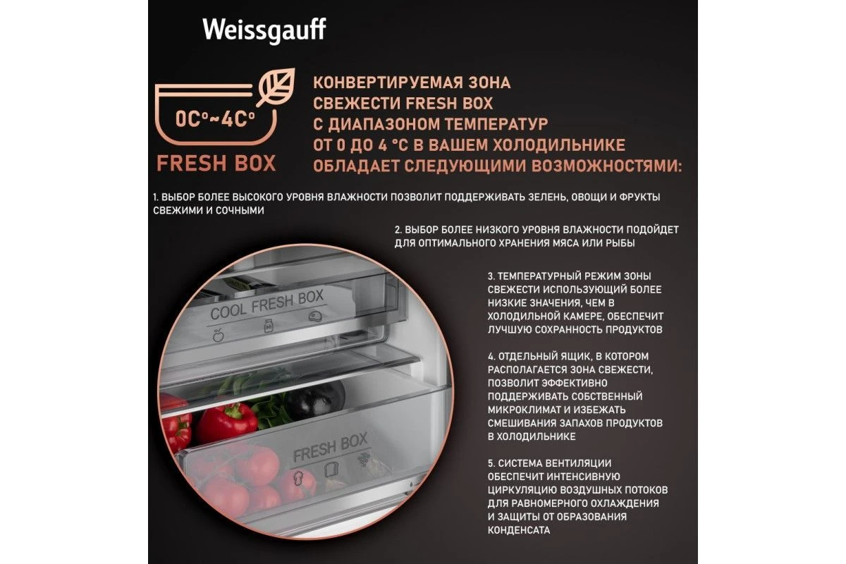 Отдельностоящий холодильник Weissgauff WRK 195 D Full NoFrost Inox Glass