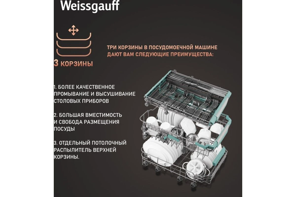 Встраиваемая посудомоечная машина с проекцией времени на полу Weissgauff BDW 4139 D Timer Floor