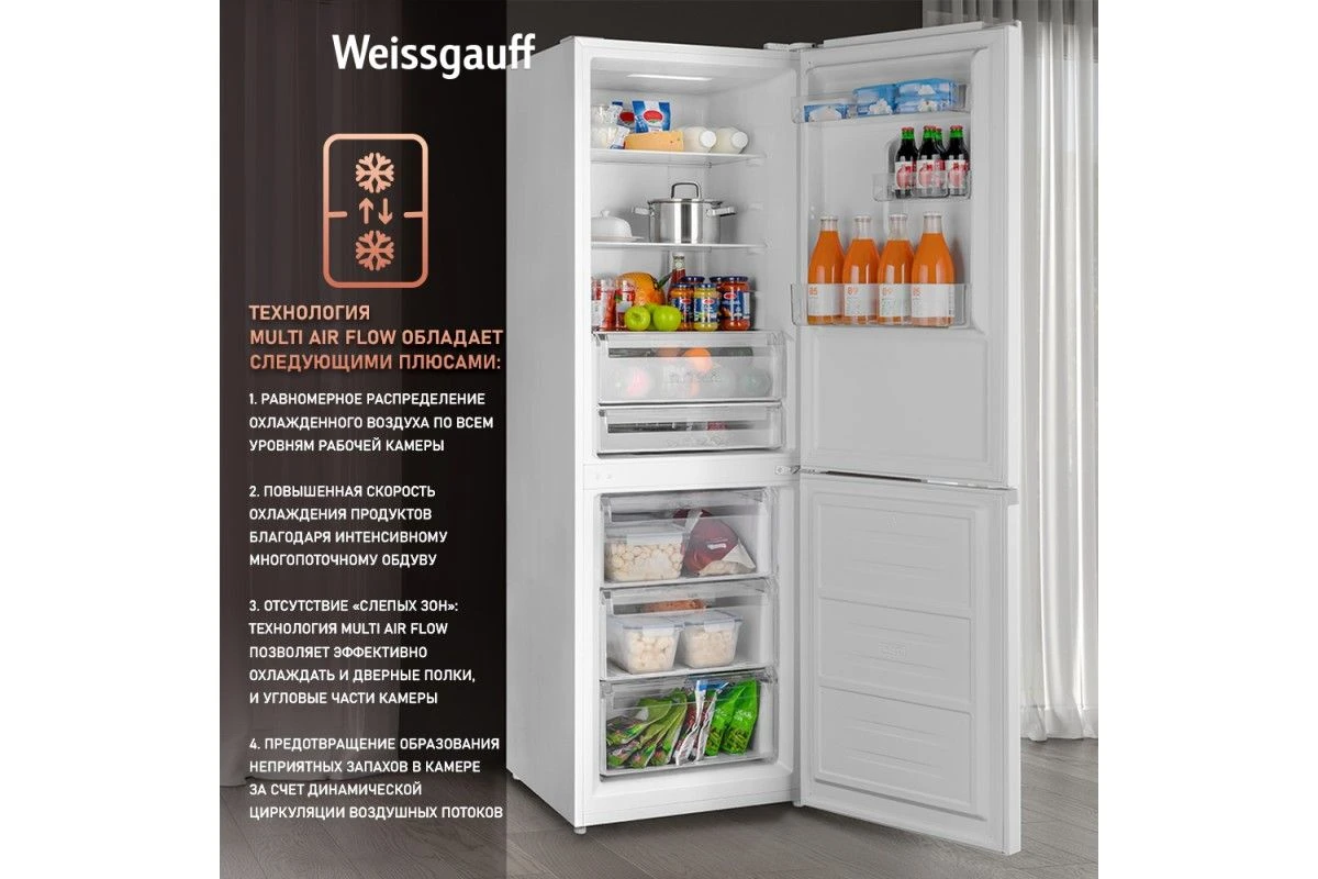 Отдельностоящий холодильник с инвертором Weissgauff WRK 185 Total NoFrost Inverter White