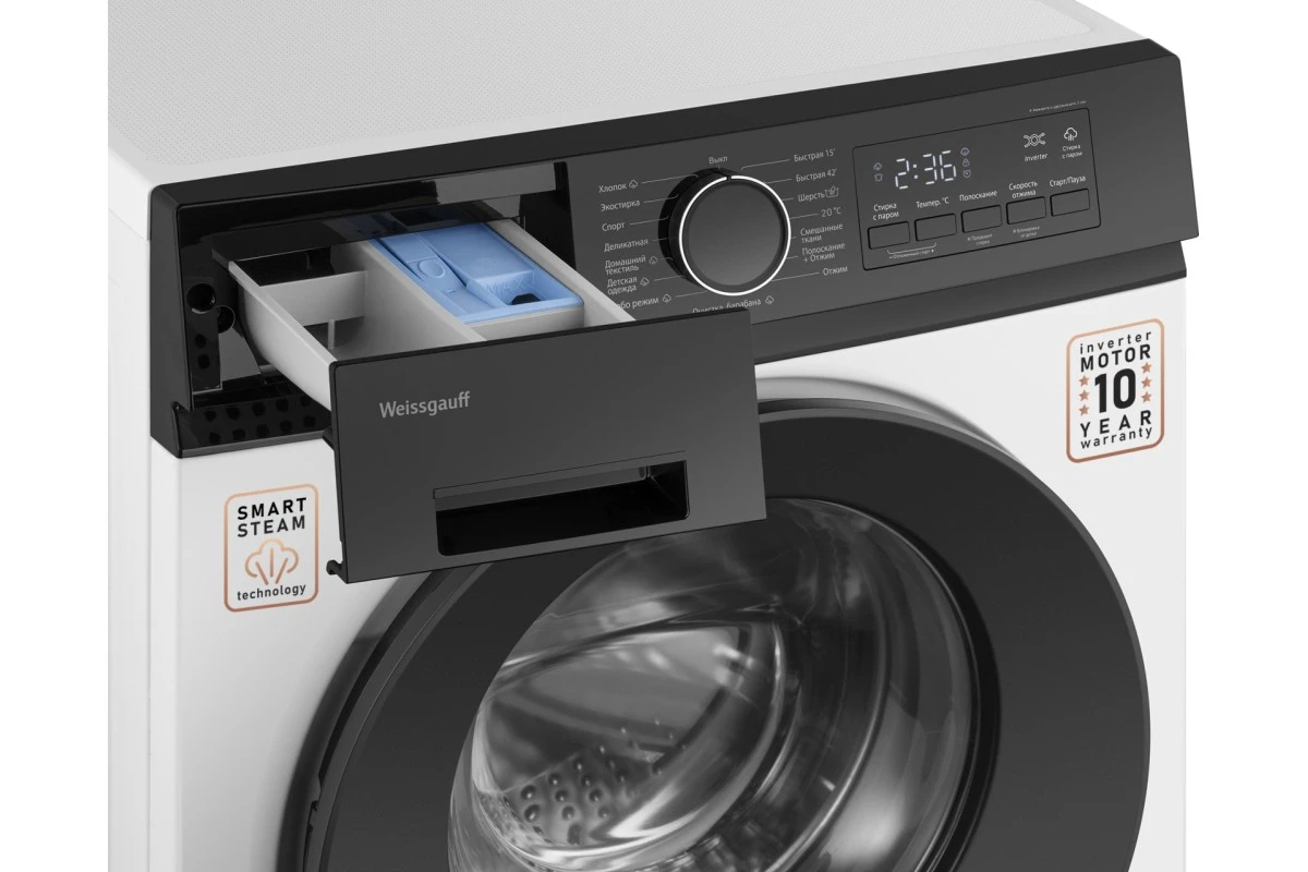 Стиральная машина с инвертором и паром Weissgauff WM 601411 Inverter Steam
