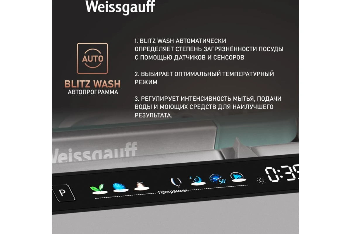 Встраиваемая посудомоечная машина Weissgauff BDW 4160 Real Touch DC Inverter Timer Floor