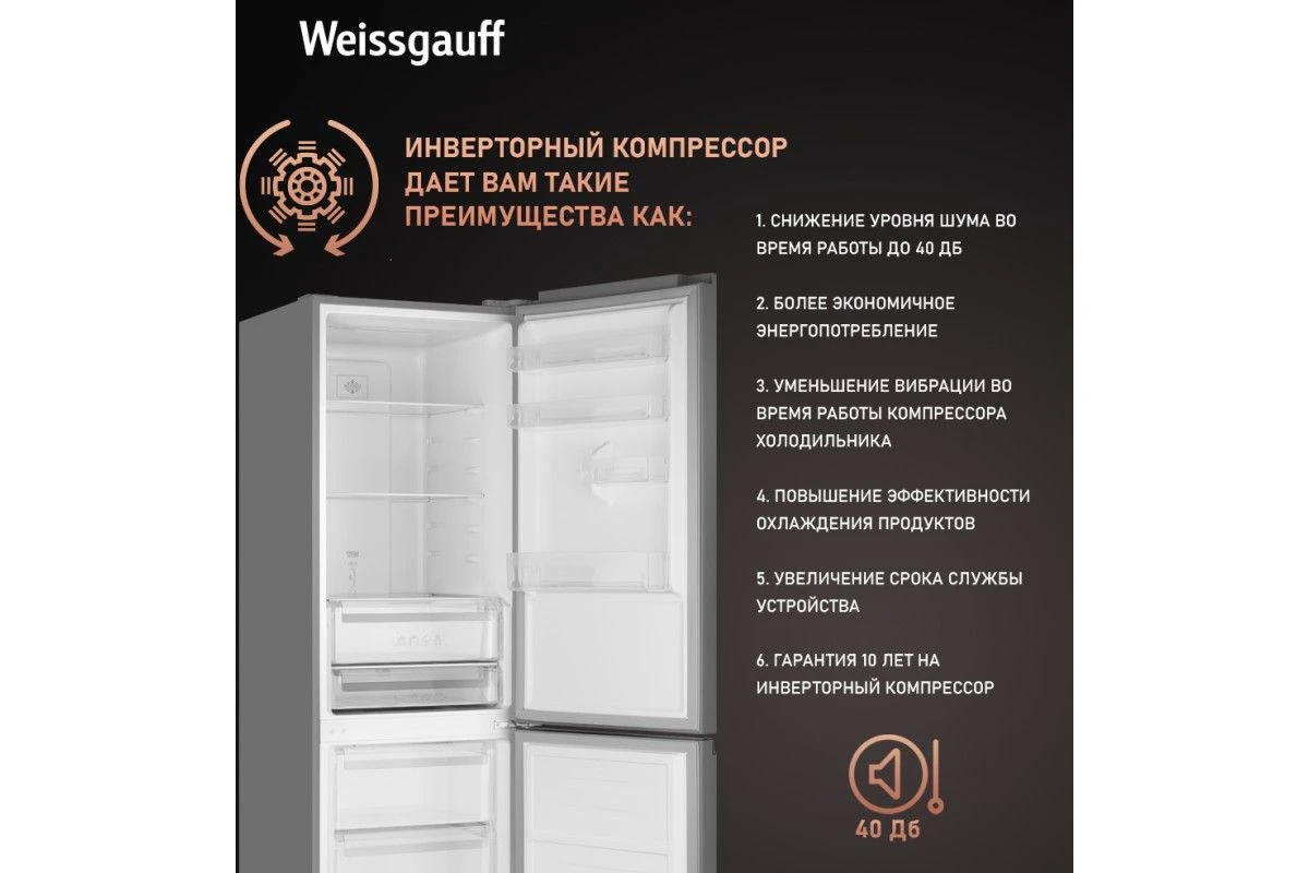 Отдельностоящий холодильник с инвертором Weissgauff WRK 2000 Total NoFrost Inverter White Glass