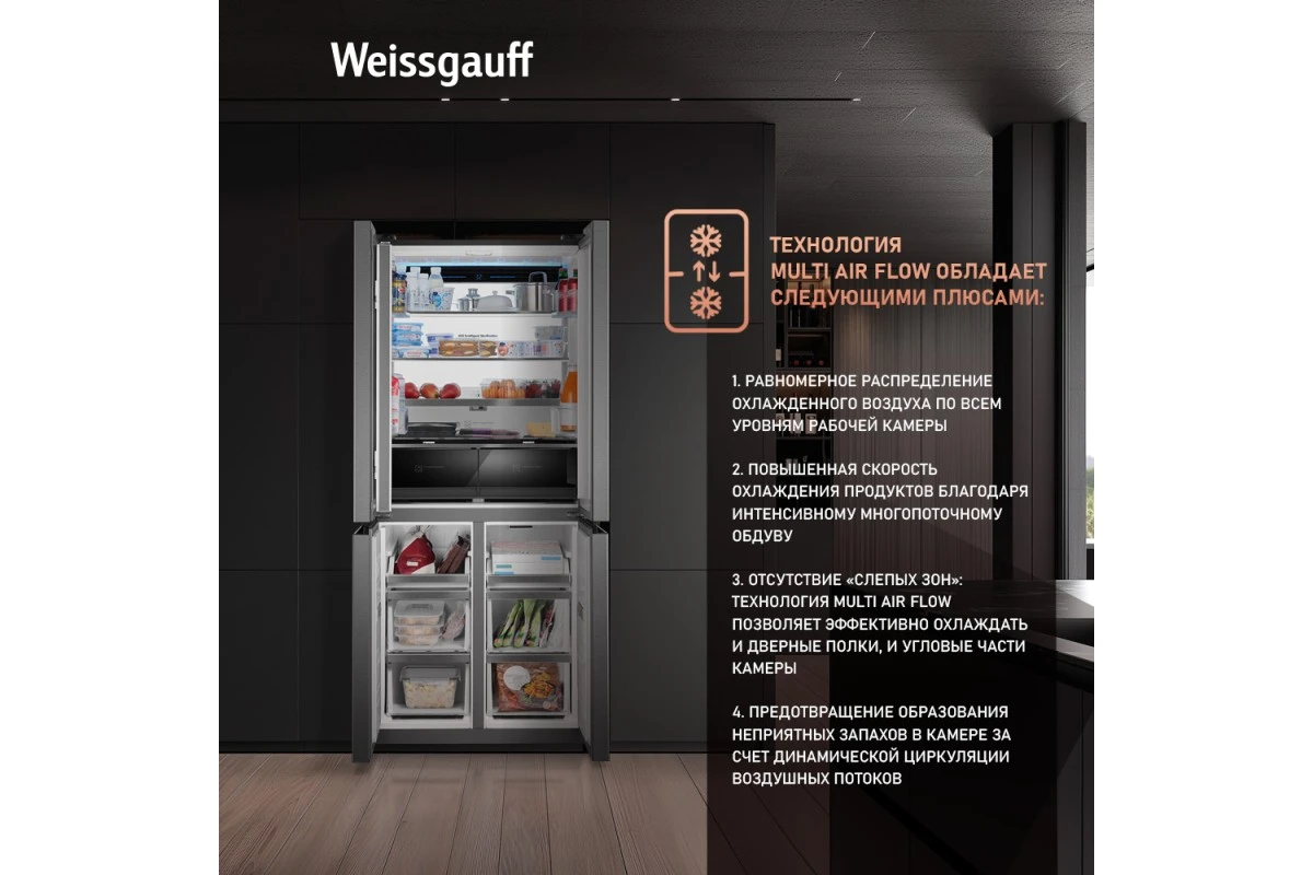 Отдельностоящий холодильник с инвертором Weissgauff WCD 450 XNF Built-in