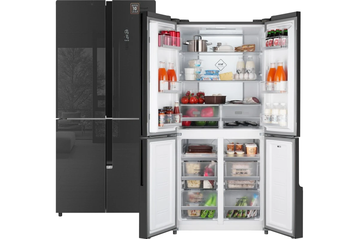 Отдельностоящий холодильник с инвертором Weissgauff WCD 450 Inox Glass NoFrost Inverter