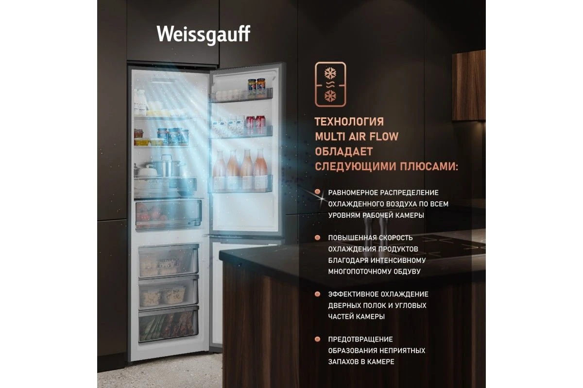 Отдельностоящий холодильник с инвертором Weissgauff WRK 2000 Total NoFrost Inverter Dark Grey