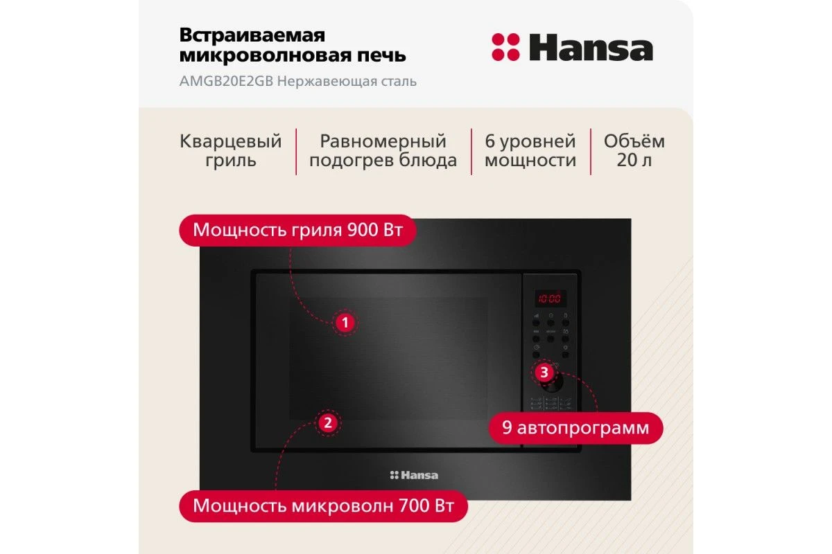 Встраиваемая микроволновая печь Hansa AMGB20E2GB