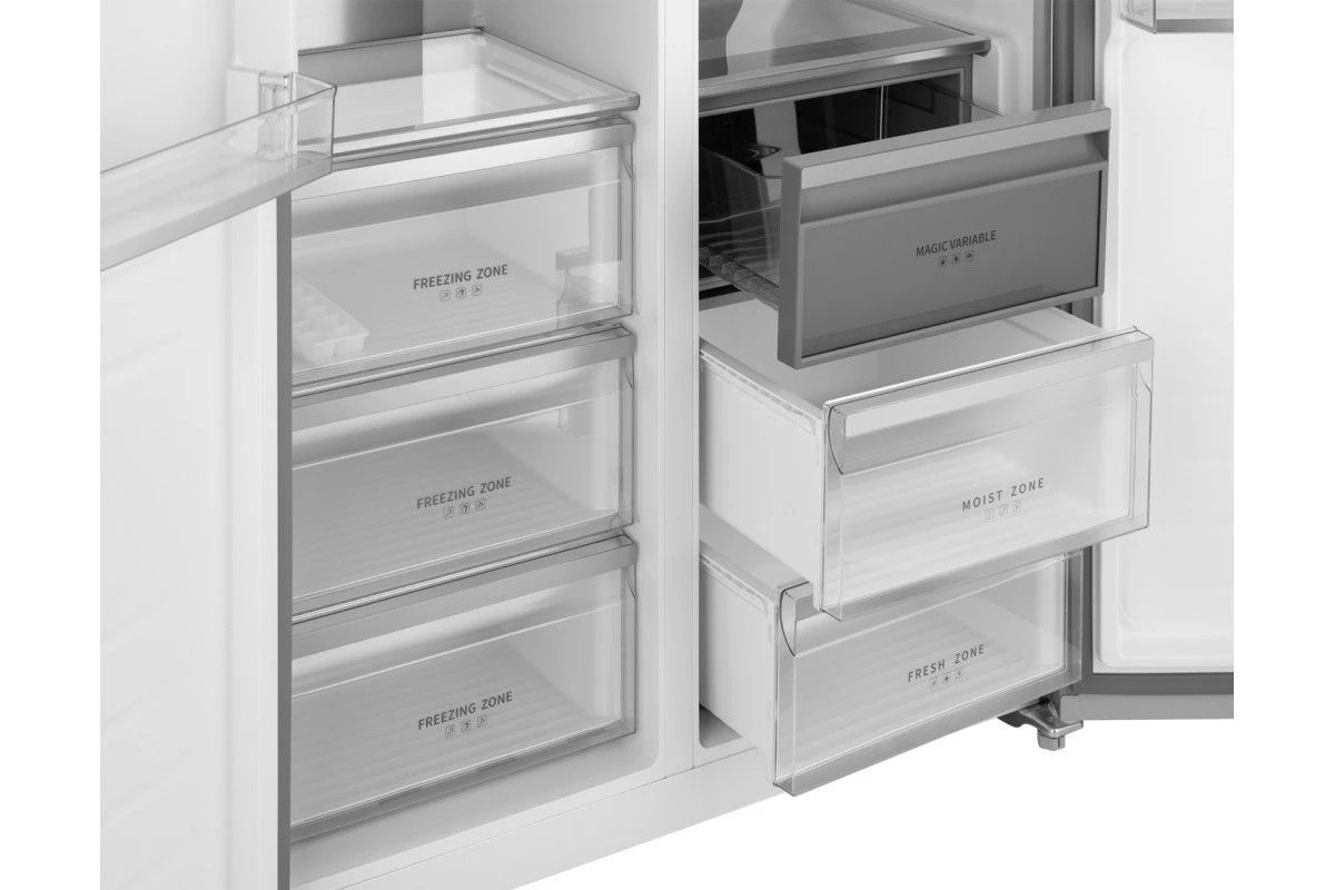 Отдельностоящий холодильник с инвертором Weissgauff WSBS 1036 Inverter NoFrost Premium White Glass