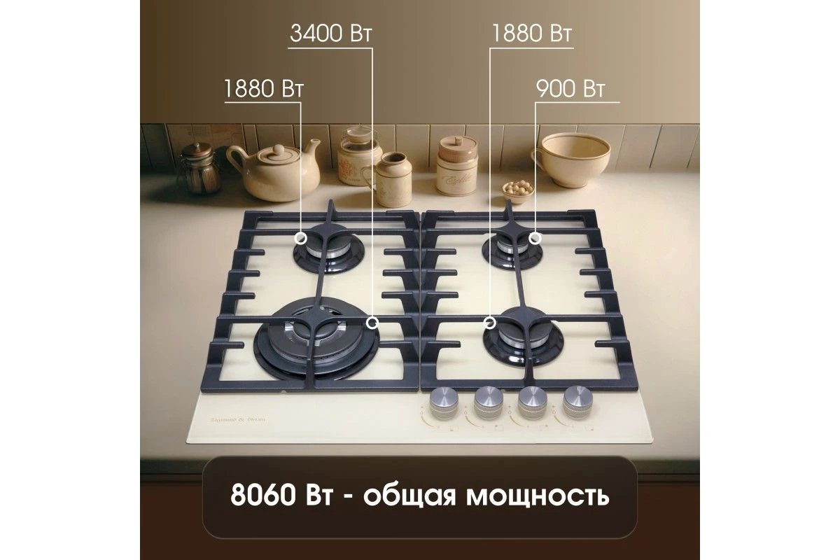 Газовая варочная панель из закаленного стекла Zigmund & Shtain MN 197.61 I