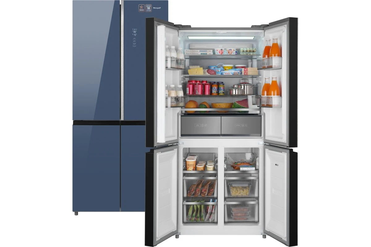 Отдельностоящий холодильник с инвертором Weissgauff WCD 590 Nofrost Inverter Premium EcoFresh Blue Glass