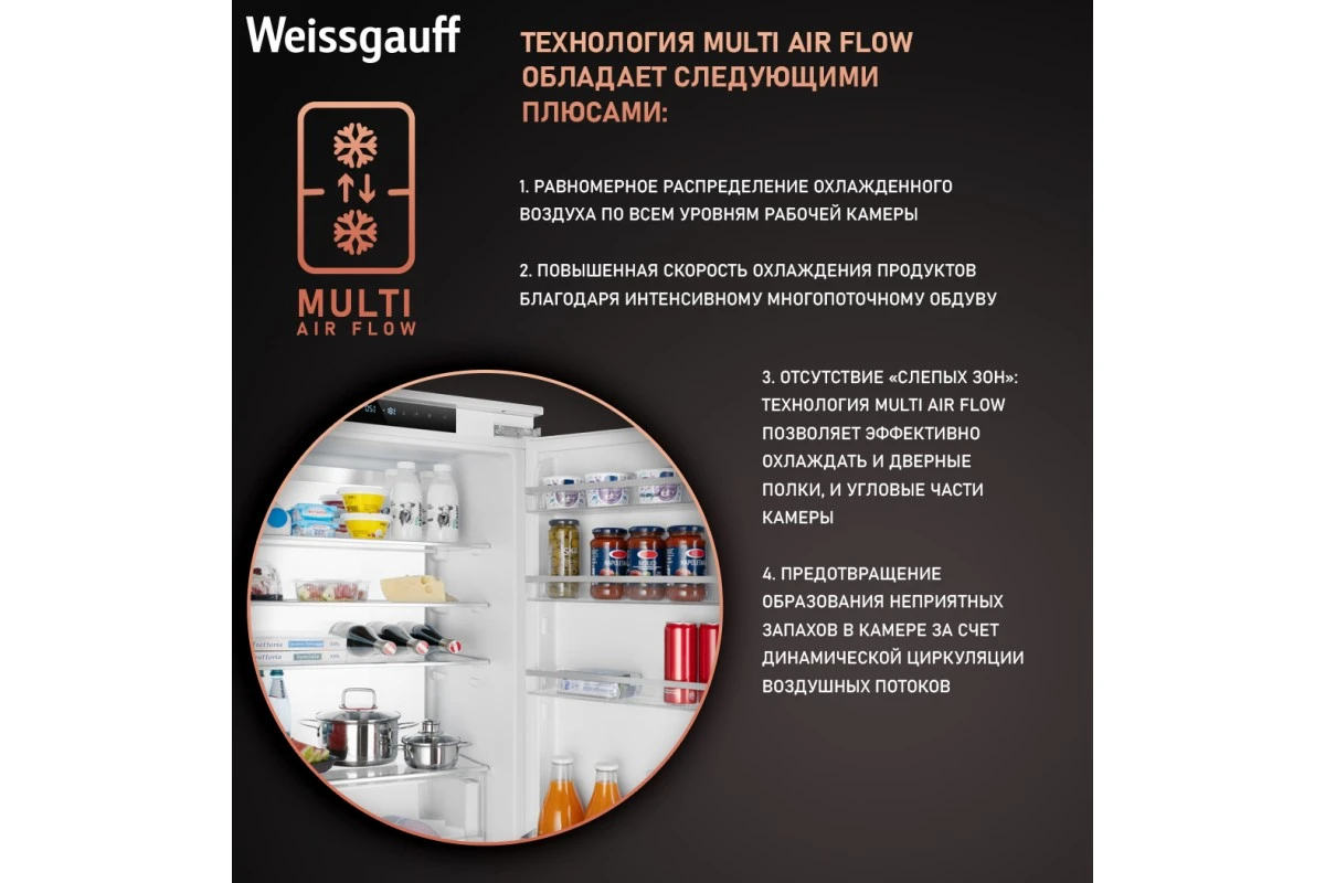 Встраиваемый холодильник с инвертором Weissgauff WRKI 1969 Total NoFrost Premium EcoFresh