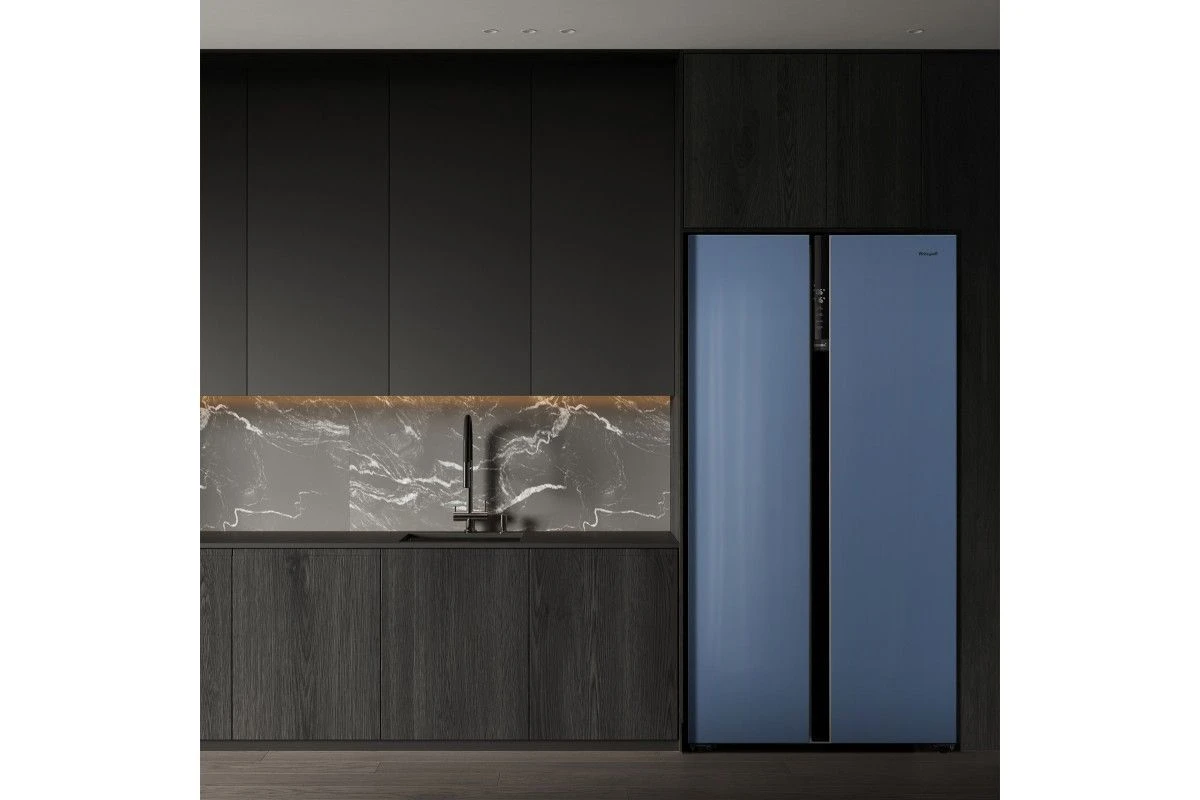Отдельностоящий холодильник с инвертором Weissgauff WSBS 600 NoFrost Inverter Blue Glass