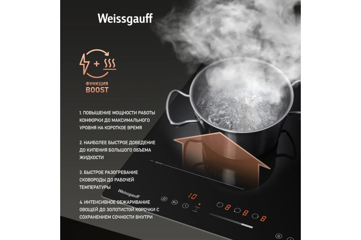 Индукционная варочная панель с инвертором и слайдером Weissgauff HI 430 BFZ