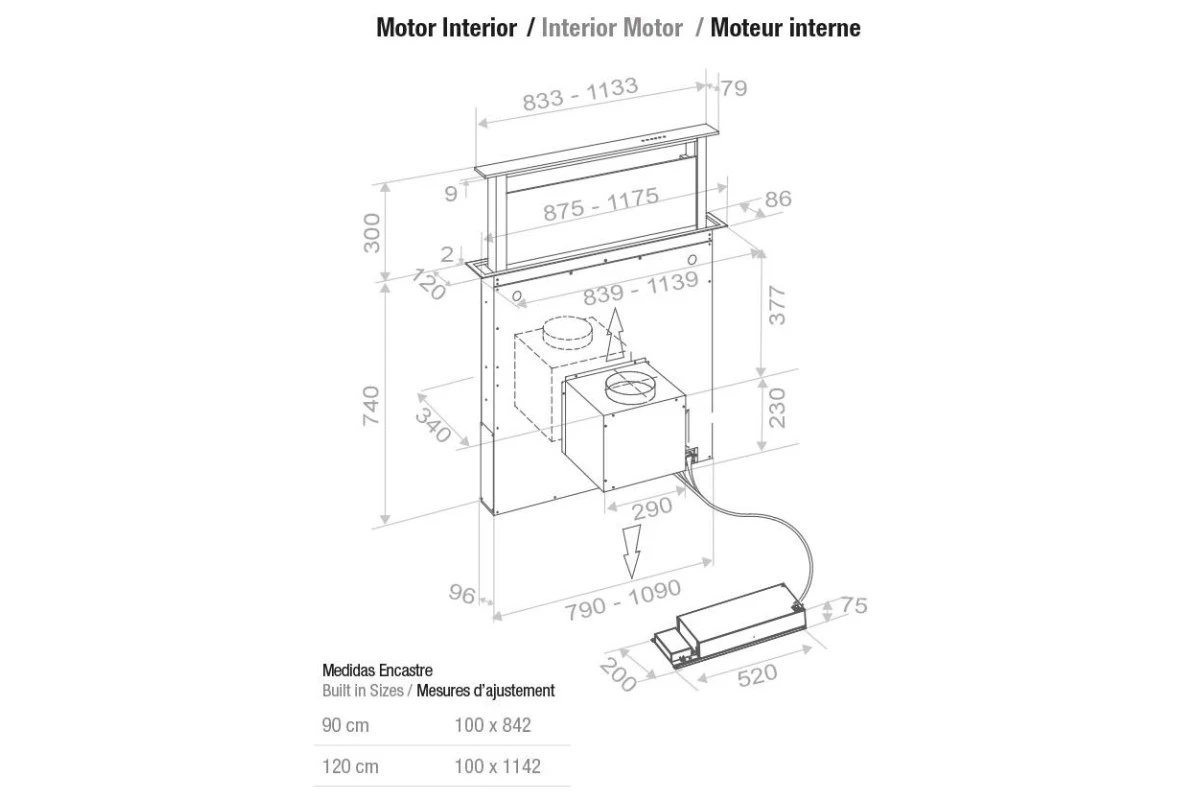 Встраиваемая в столешницу вытяжка Pando E-320/120 IX-CR.TOUCH V.2000