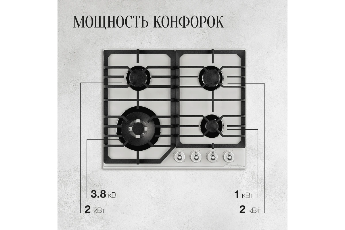 Варочная панель газовая Kuppersberg FG 601 W Silver