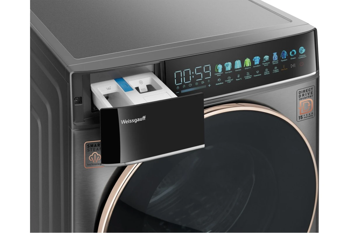 Стиральная машина с прямым приводом Weissgauff WM 58411 Direct Drive Inverter Premium Steam Grey