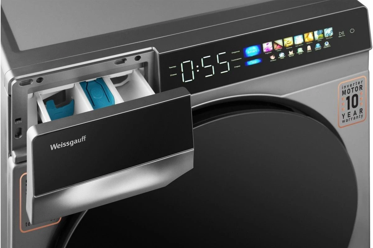 Стиральная машина с инвертором и паром Weissgauff WM 998 Full Touch DC Inverter Steam Silver