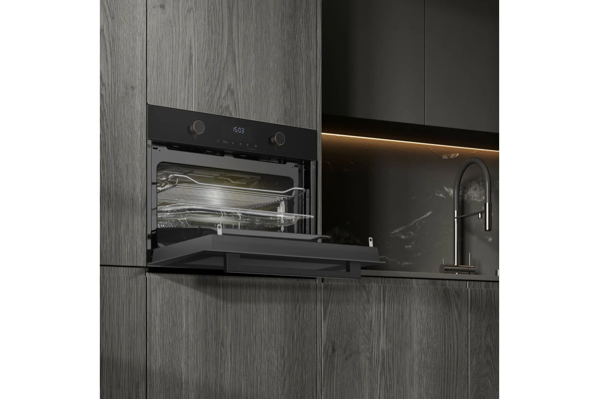 Встраиваемый компактный духовой шкаф с СВЧ Weissgauff OE 4551 DB Black Edition