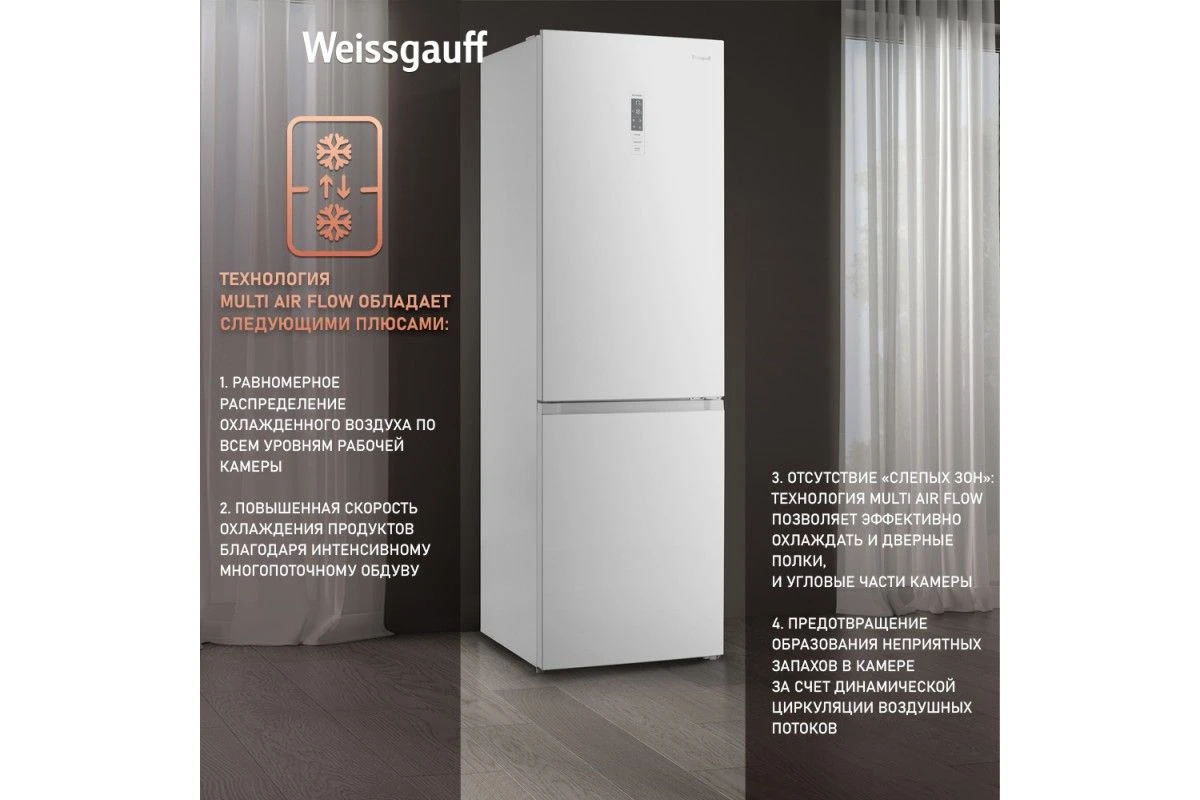 Отдельностоящий холодильник с инвертором Weissgauff WRK 2000 WNF DC Inverter