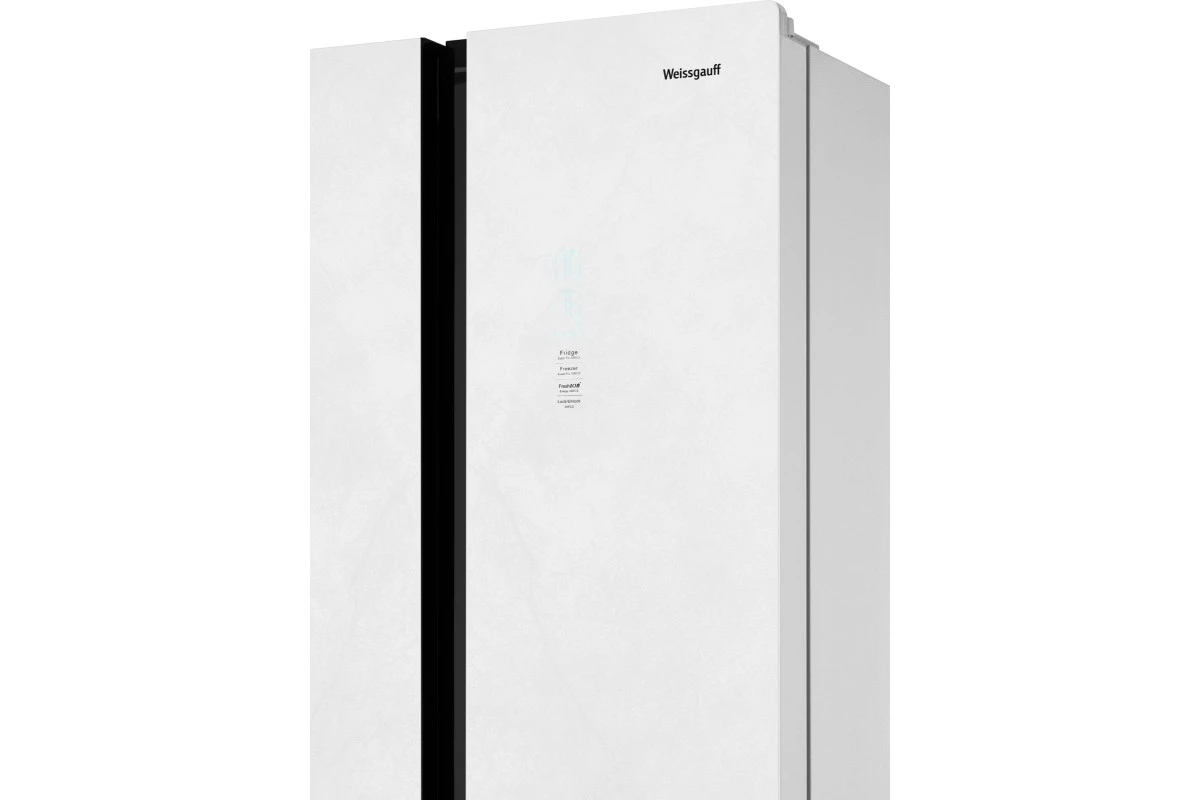 Отдельностоящий холодильник с инвертором Weissgauff WCD 450 White Rock Glass NoFrost Inverter
