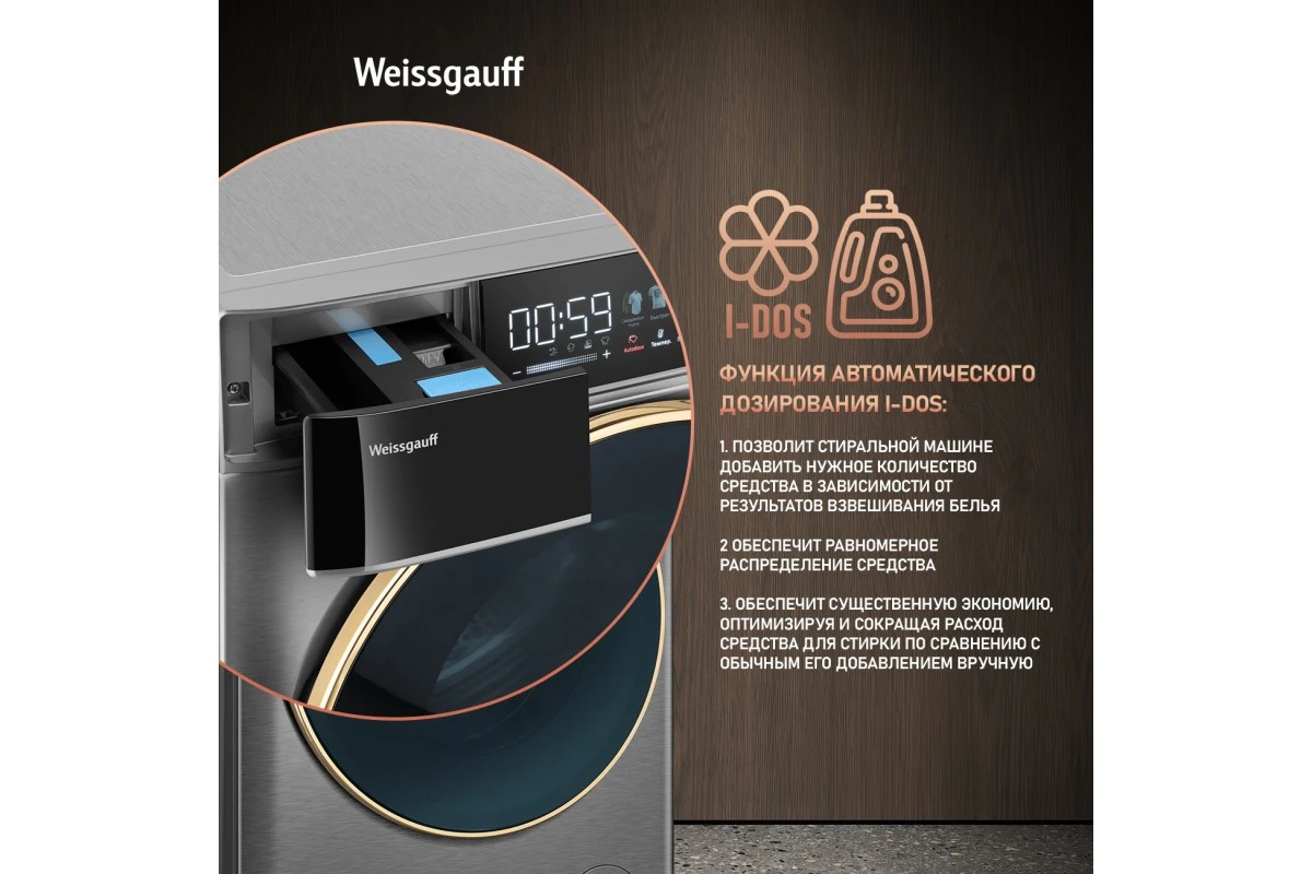 Стиральная машина с сушкой Weissgauff WMD 58411 Direct Drive Inverter Premium Steam Steel