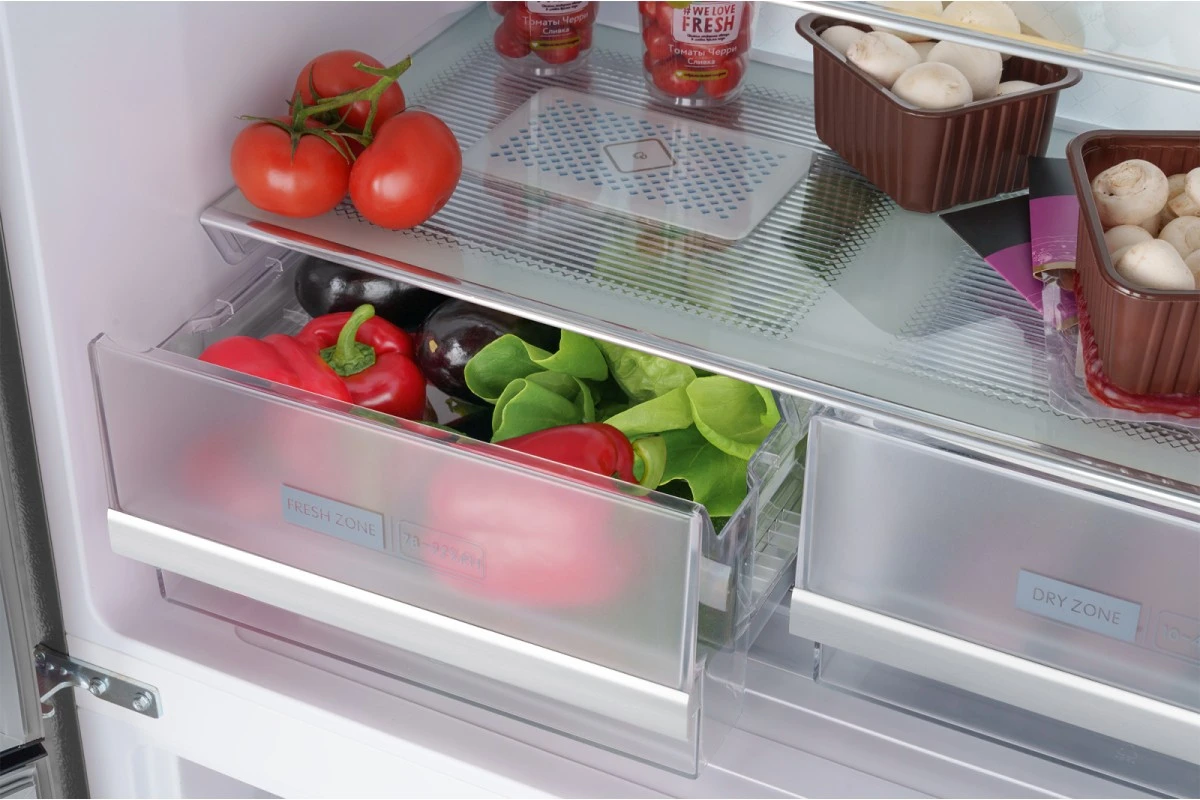 Отдельностоящий холодильник с инвертором Weissgauff WCD 450 Inox Glass NoFrost Inverter