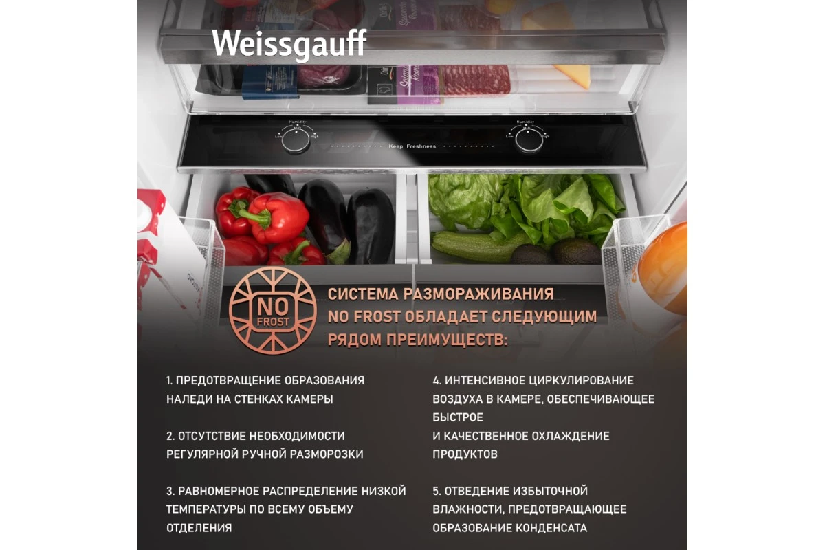 Отдельностоящий холодильник с инвертором Weissgauff WCD 450 BgNF Built-in