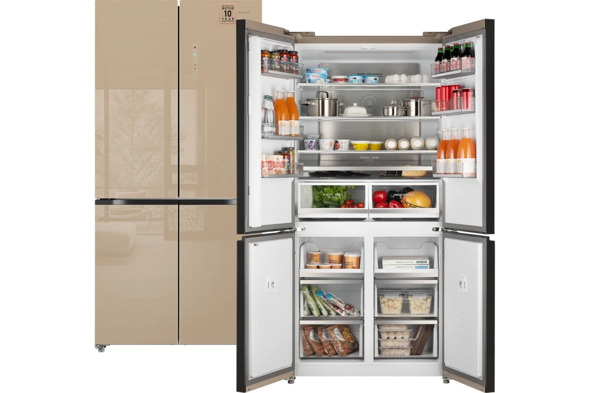 Отдельностоящий холодильник с инвертором Weissgauff WCD 510 Built-in Inverter NoFrost Сhampagne Glass