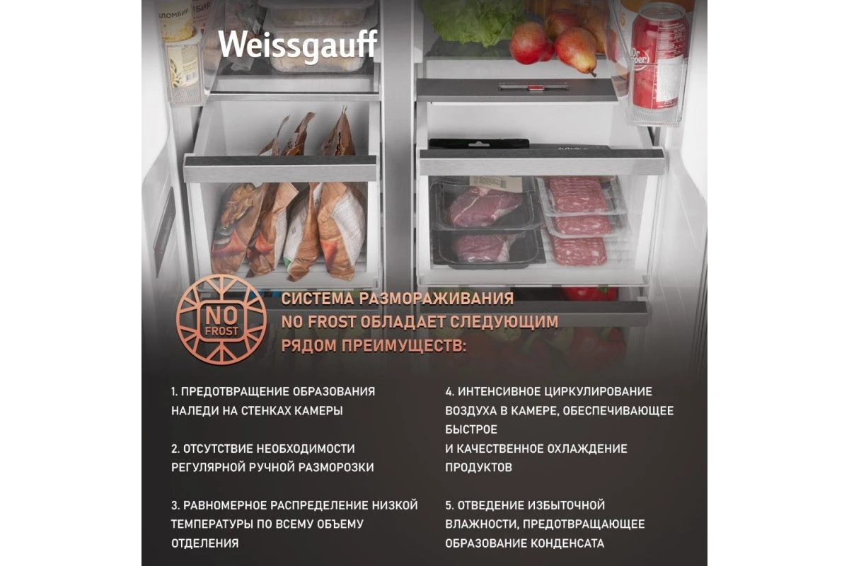 Отдельностоящий холодильник с инвертором Weissgauff WSBS 450 XNF Built-in