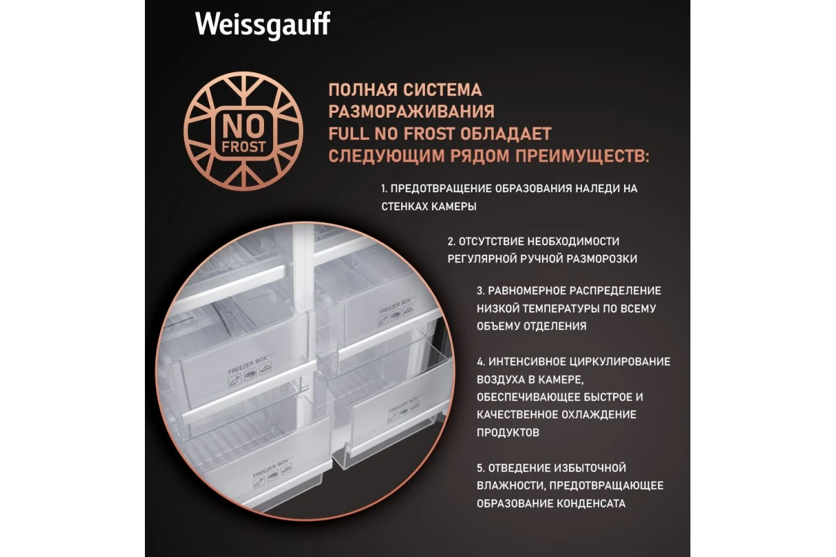 Отдельностоящий холодильник с инвертором Weissgauff WCD 450 White Rock Glass NoFrost Inverter