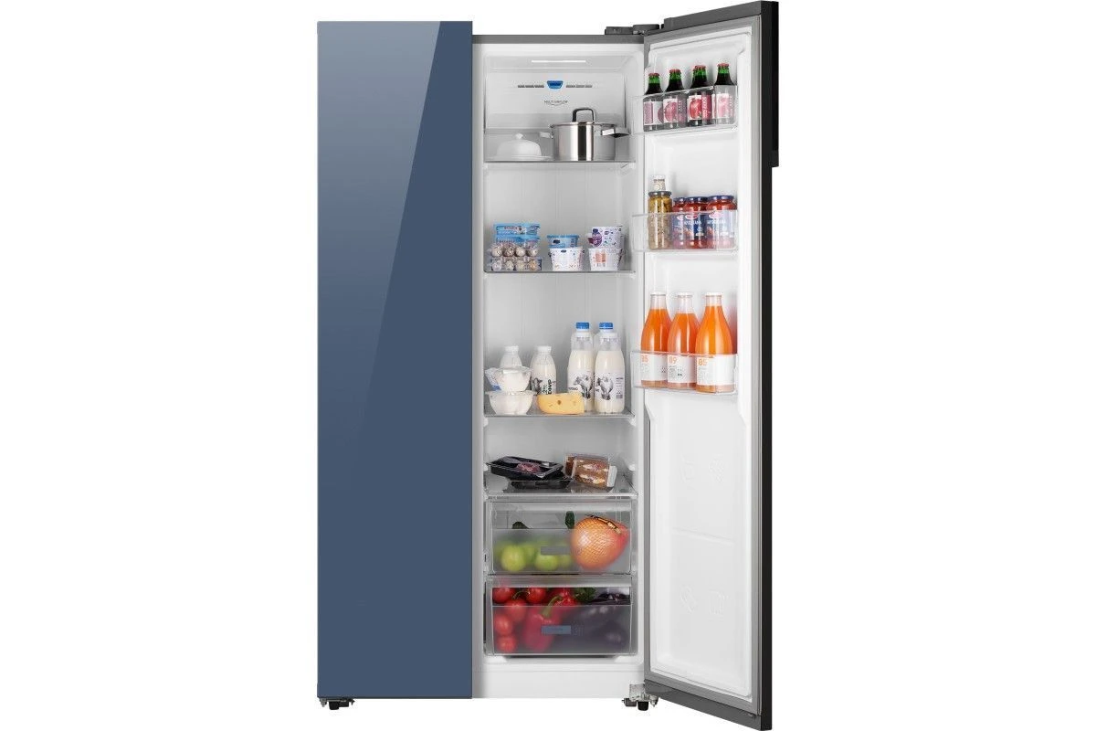 Отдельностоящий холодильник с инвертором Weissgauff WSBS 600 NoFrost Inverter Blue Glass