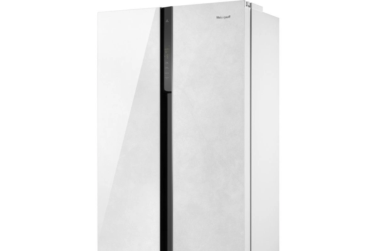 Отдельностоящий холодильник с инвертором Weissgauff WSBS 500 Inverter NoFrost White Rock Glass