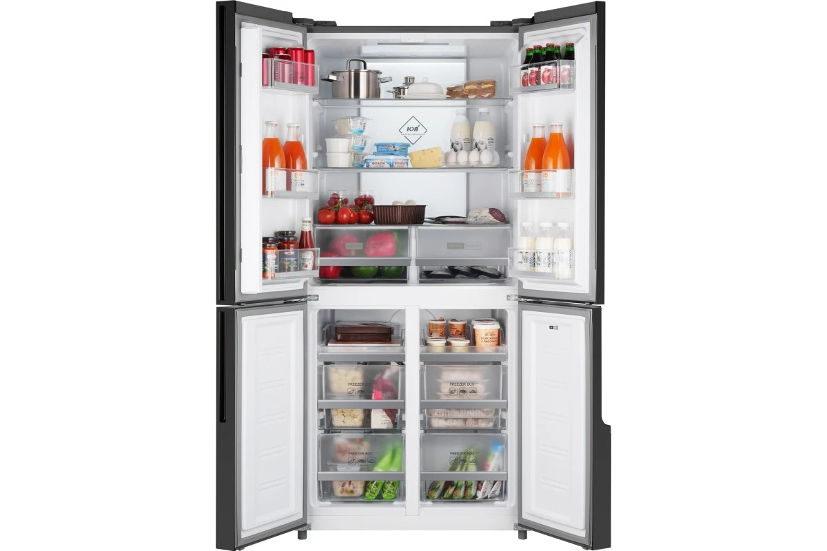 Отдельностоящий холодильник с инвертором Weissgauff WCD 450 Inox Glass NoFrost Inverter