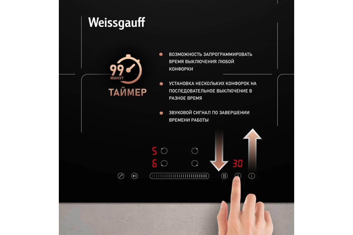 Индукционная варочная панель с инвертором и слайдером Weissgauff HI 632 BA