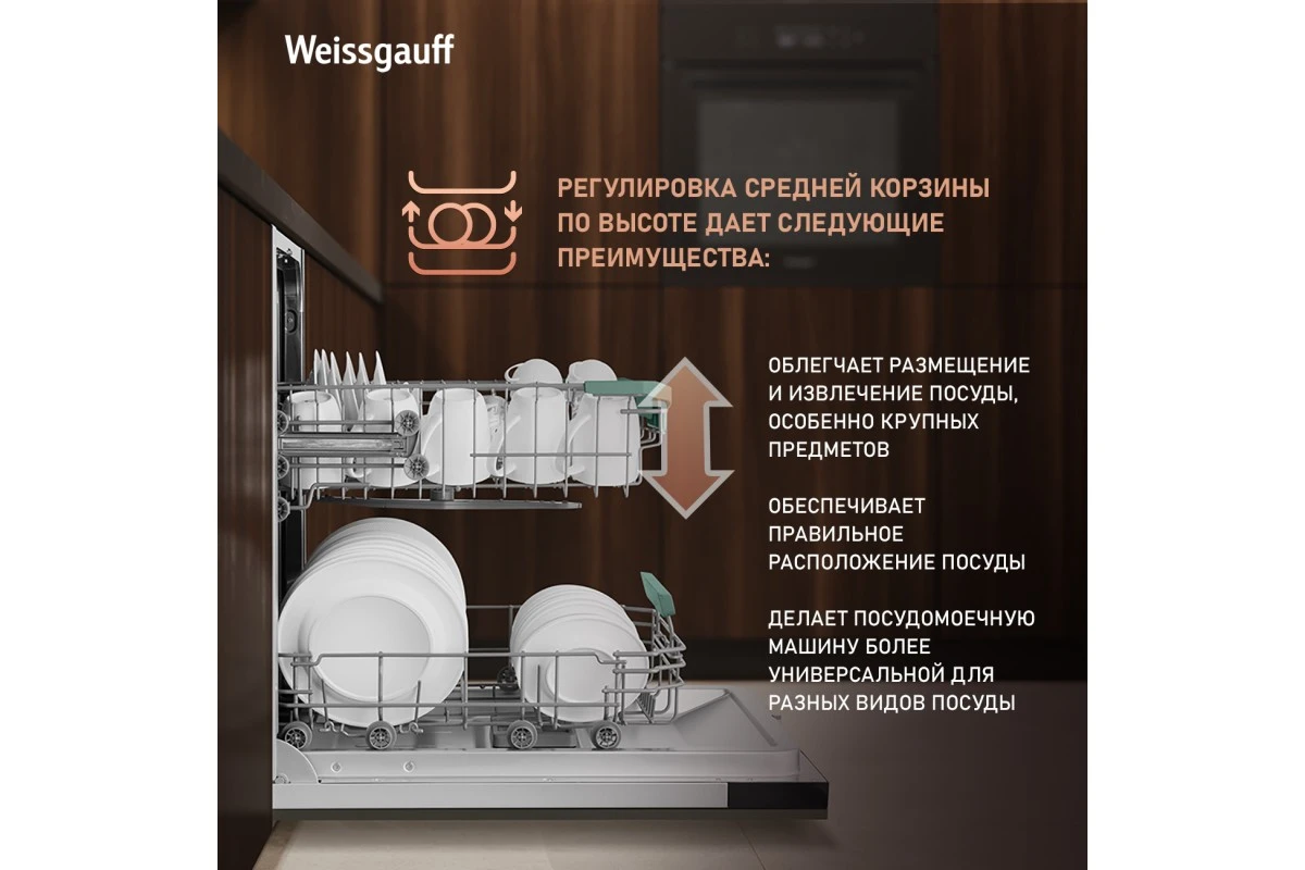 Встраиваемая посудомоечная машина Weissgauff BDW 4536 D Inverter Autoopen Timer Floor
