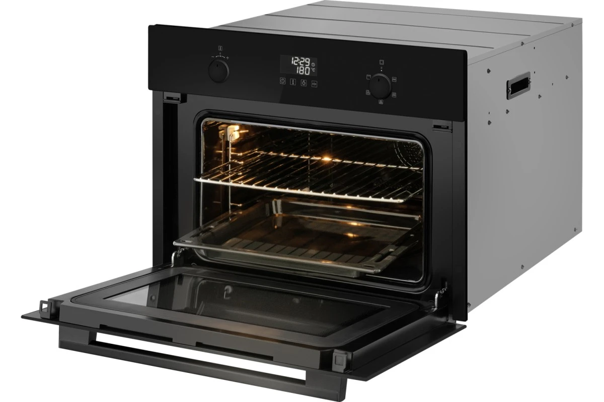 Встраиваемый компактный духовой шкаф с СВЧ Weissgauff OE 449 PDBK Black Edition
