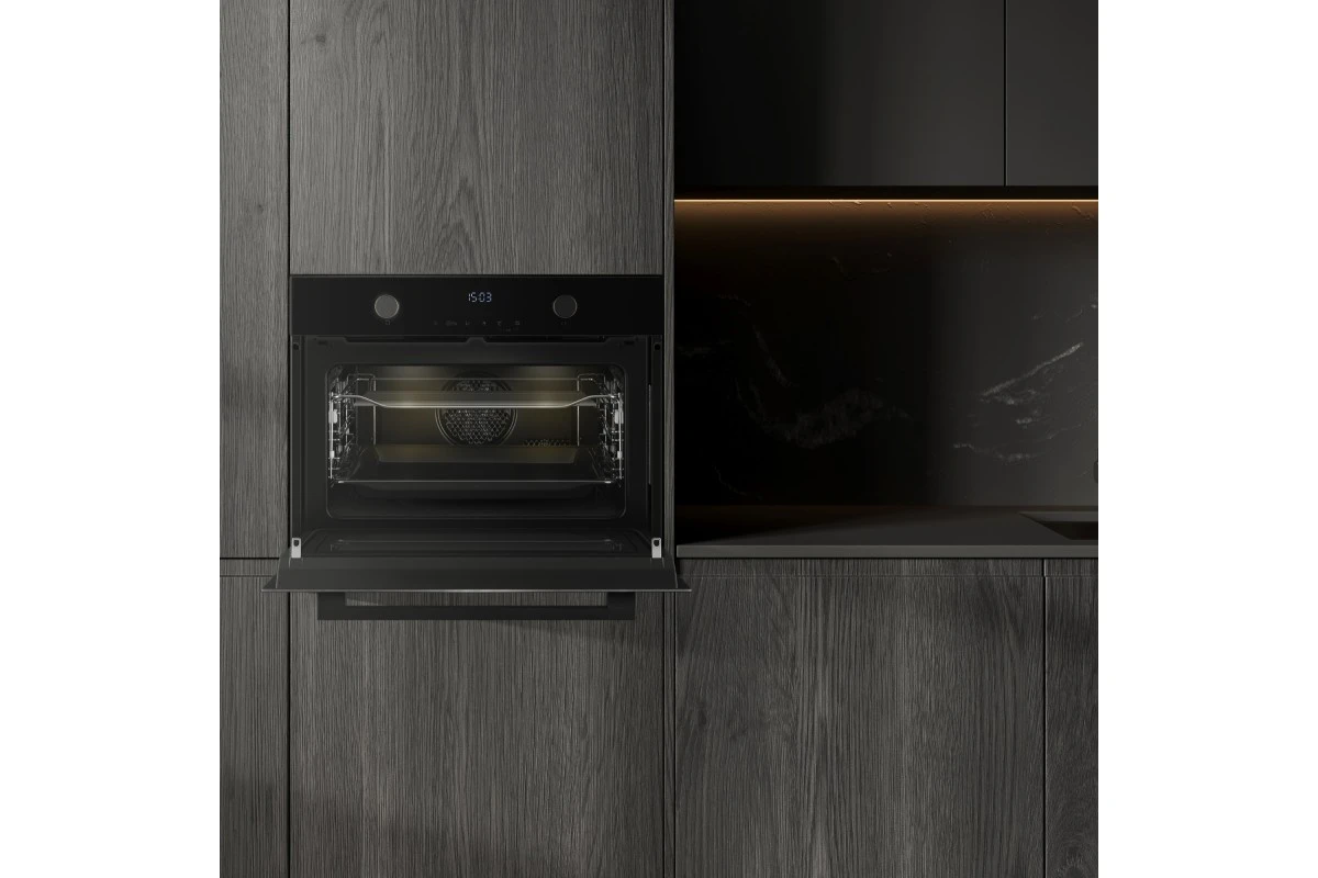 Встраиваемый компактный духовой шкаф с СВЧ Weissgauff OE 4551 DB Black Edition