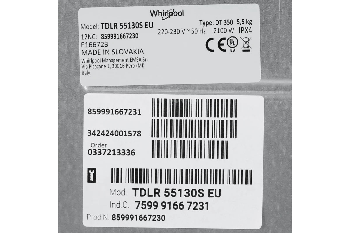 Стиральная машина Whirlpool TDLR 55130S