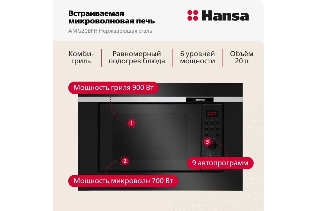 Встраиваемая микроволновая печь Hansa AMG20BFH