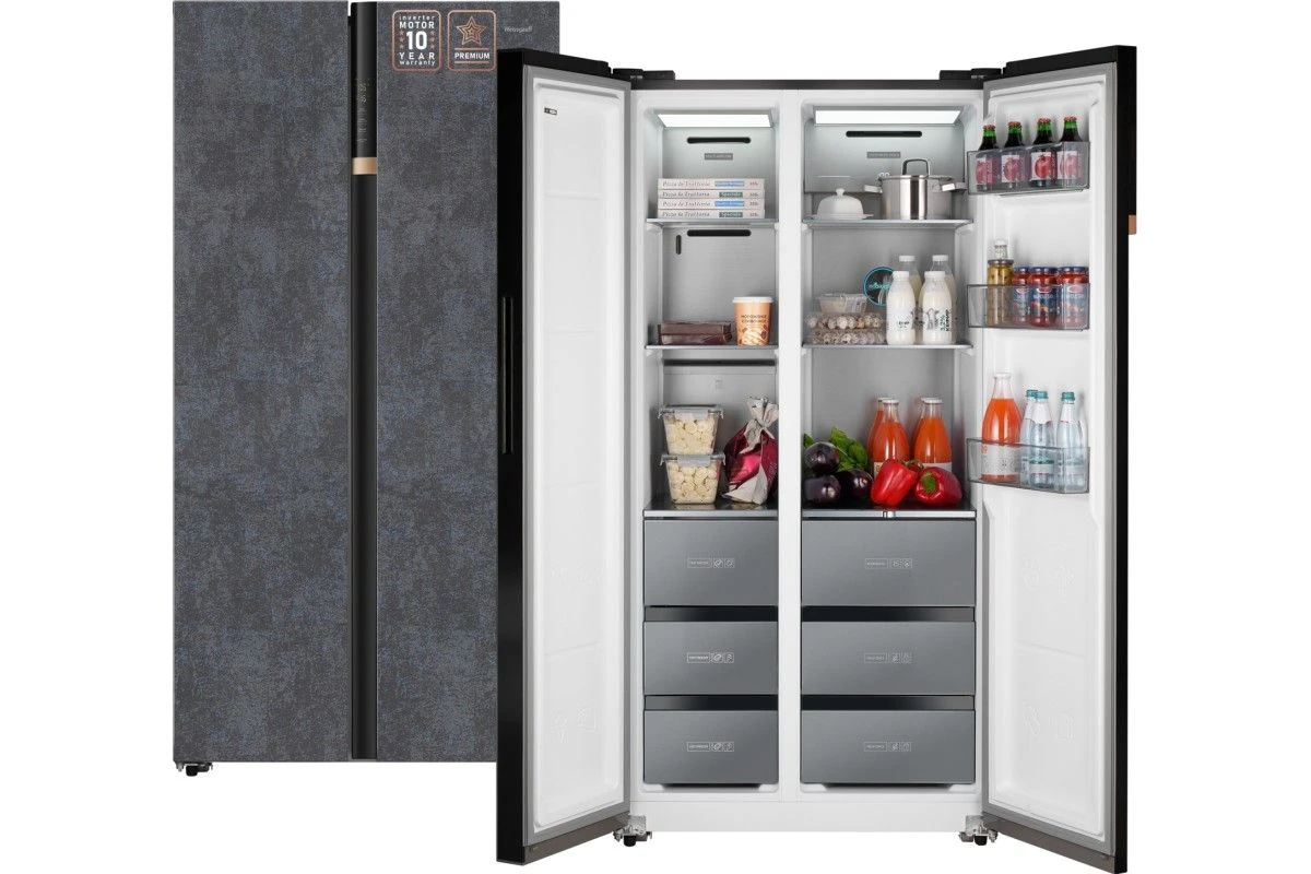 Отдельностоящий холодильник с инвертором Weissgauff WSBS 590 NoFrost Inverter Premium Rock Glass