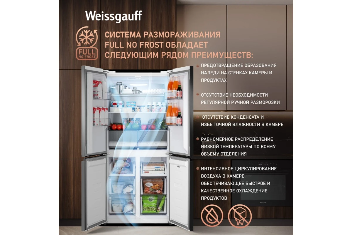 Отдельностоящий холодильник с инвертором Weissgauff WCD 450 WG NoFrost Inverter