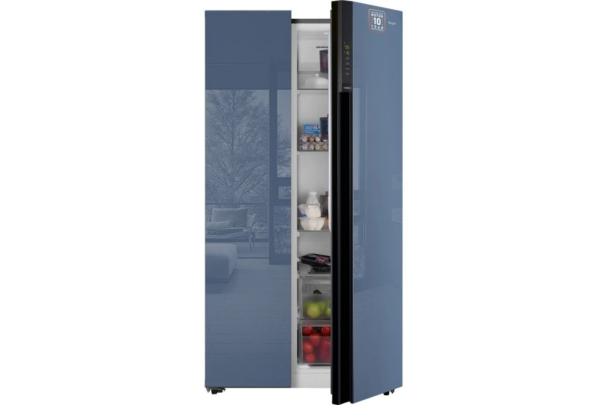 Отдельностоящий холодильник с инвертором Weissgauff WSBS 600 NoFrost Inverter Blue Glass