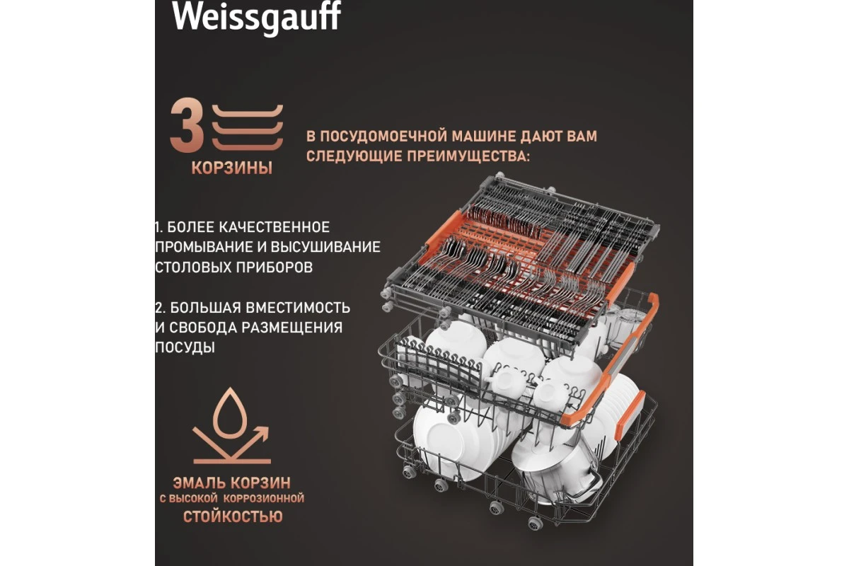 Встраиваемая посудомоечная машина с лучом на полу Weissgauff BDW 6036 D Infolight