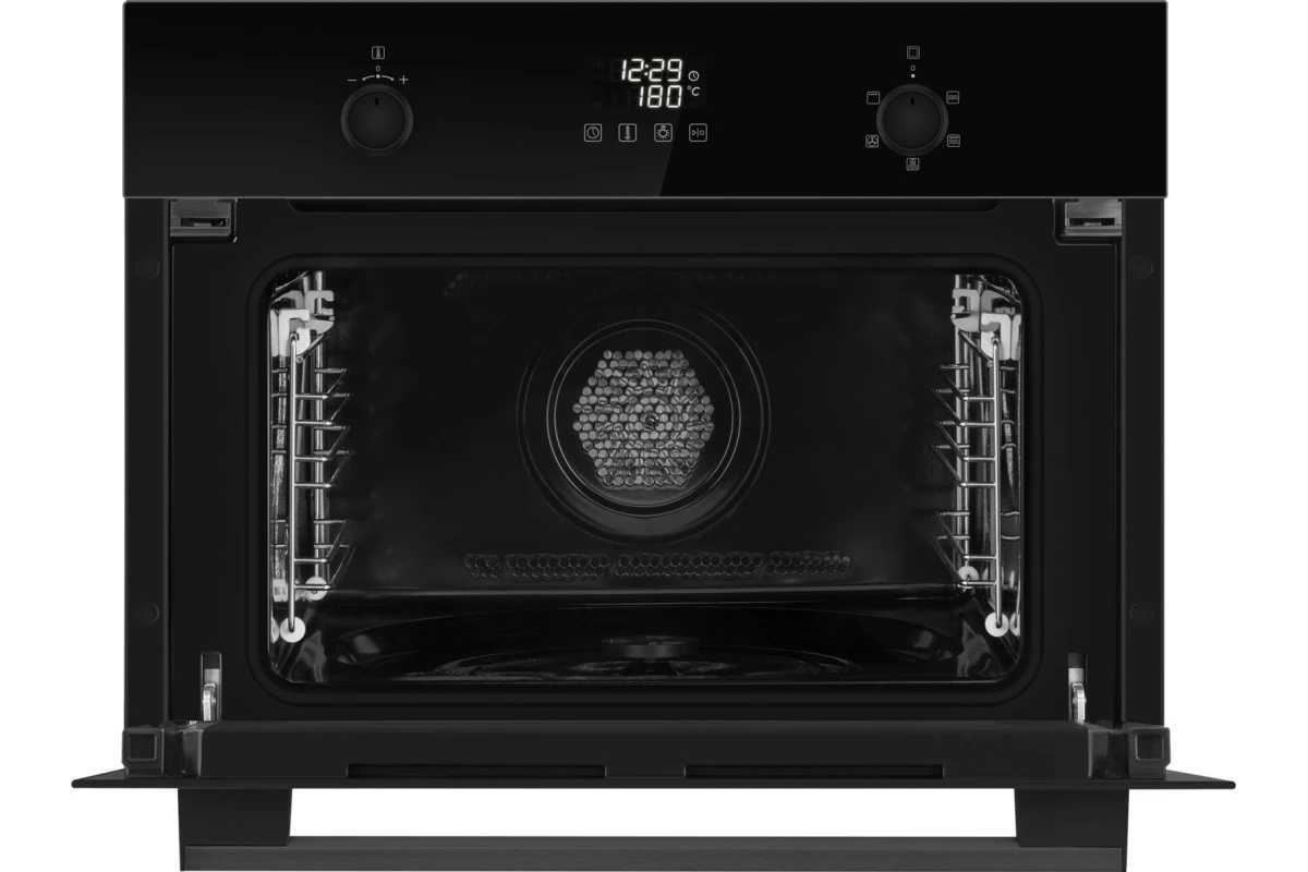 Встраиваемый компактный духовой шкаф с СВЧ Weissgauff OE 449 PDBK Black Edition